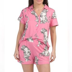 Chelsea Peers Women's Pink Tiger Print Short Pajama Set